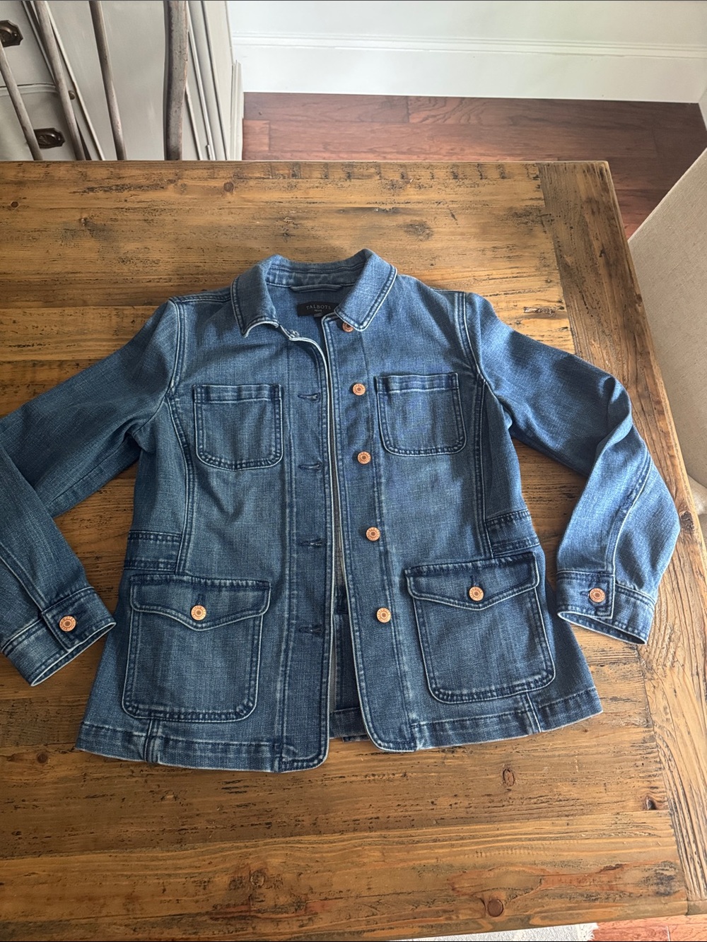 Talbot’s Women's Blue Denim Utility Jean Jacket with Button Pockets Petite small